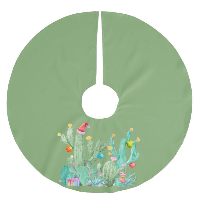 Green Cactus Cacti Desert  Christmas Holiday Brushed Polyester Tree Skirt (Front)
