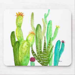Green cactus cacti succulent desert watercolor mouse mat