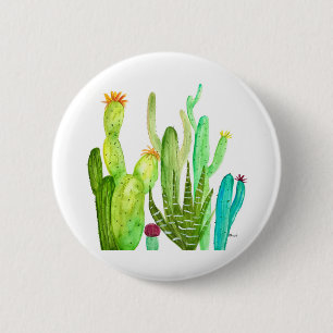 Green cactus cacti succulent plants watercolor 6 cm round badge