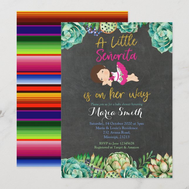 Green Cactus Fiesta Baby Senorita Baby Shower Invitation (Front/Back)