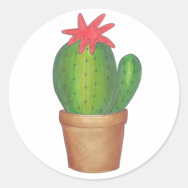 Green Cactus Flower Potted Plant Cacti Succulent Classic Round Sticker (Front)