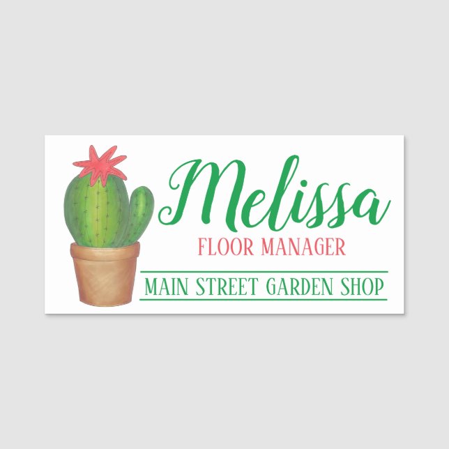 Green Cactus Houseplant Garden Centre Potted Plant Name Tag (Front)