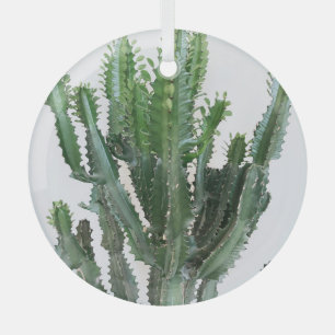 Green Cactus: Minimalist White Background Glass Tree Decoration