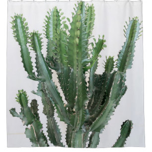 Green Cactus: Minimalist White Background Shower Curtain