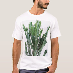Green Cactus: Minimalist White Background T-Shirt