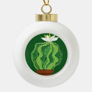 Green cactus: natural abstract motif. ceramic ball christmas ornament