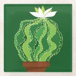 Green cactus: natural abstract motif. glass coaster
