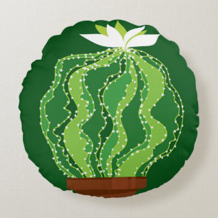 Green cactus: natural abstract motif. round cushion