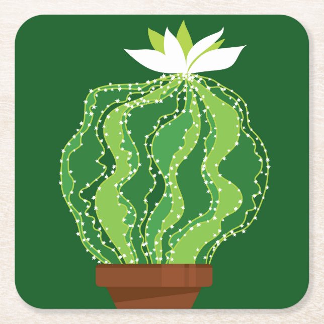 Green cactus: natural abstract motif. square paper coaster (Front)