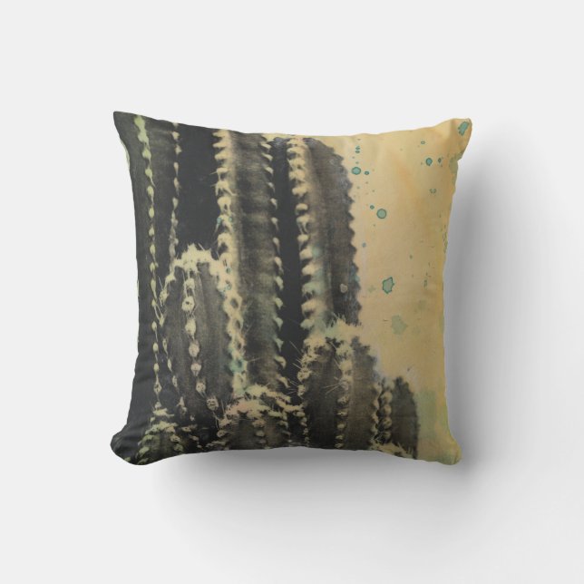 Green Cactus on Yellow Background Cushion (Front)