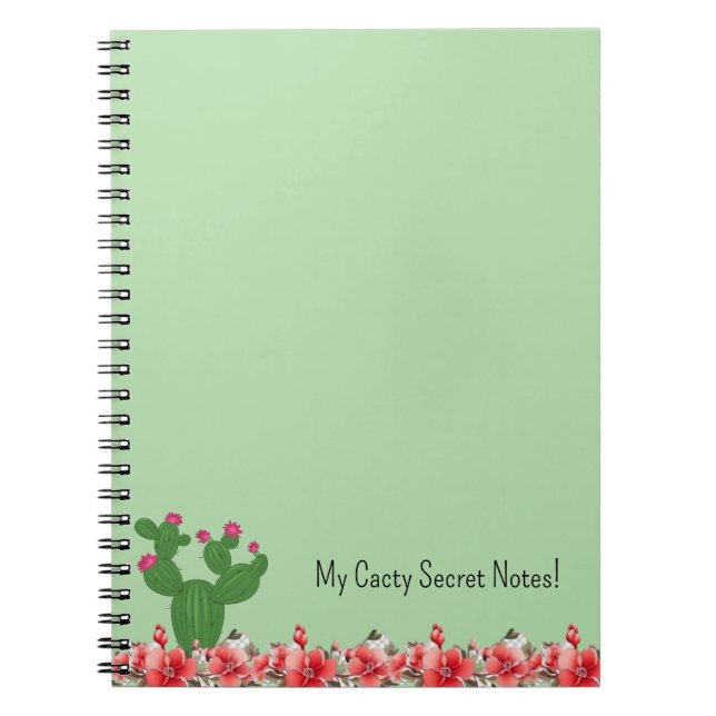 Green Cactus Orange Flowers Spiral Notebook  (Front)