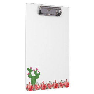 Green Cactus Orange Flowers Square Clipboard