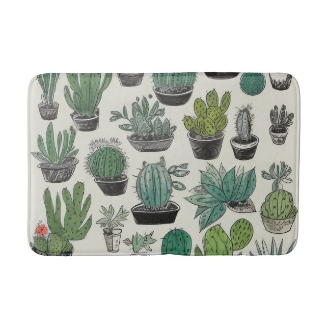 Green Cactus Pattern Bath Mat (Front)