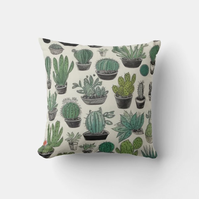Green Cactus Pattern Cushion (Front)