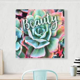 Green Cactus Photo Modern Beauty Quote Script Bold Canvas Print
