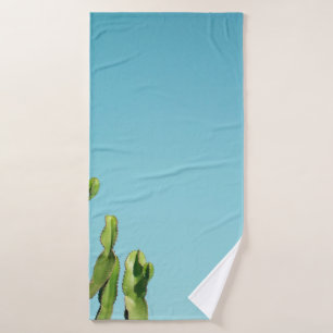 Green cactus plant bath towel