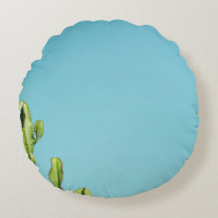 Green cactus plant round cushion