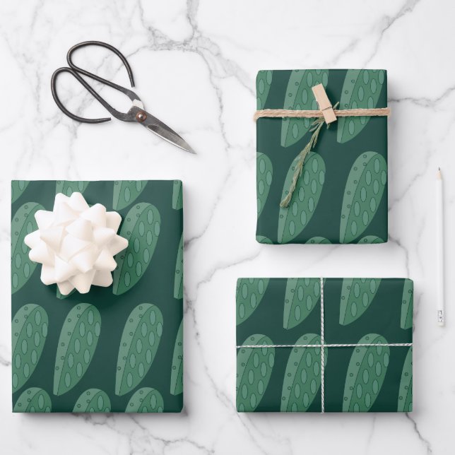Green Cactus Plant Wrapping Paper Sheet (Front)