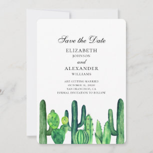 Green cactus save the date. Summer wedding cacti Date