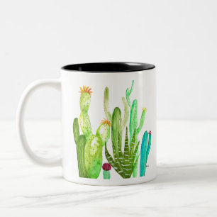 Green cactus succulent desert watercolor cacti Two-Tone coffee mug