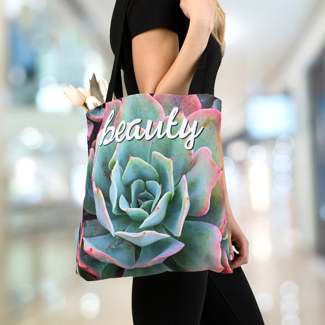 Green Cactus Succulent Photography Beauty Script Tote Bag (Creator Uploaded)