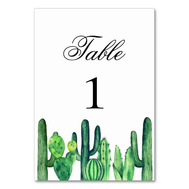 Green cactus table number. Cacti summer wedding Number (Front)