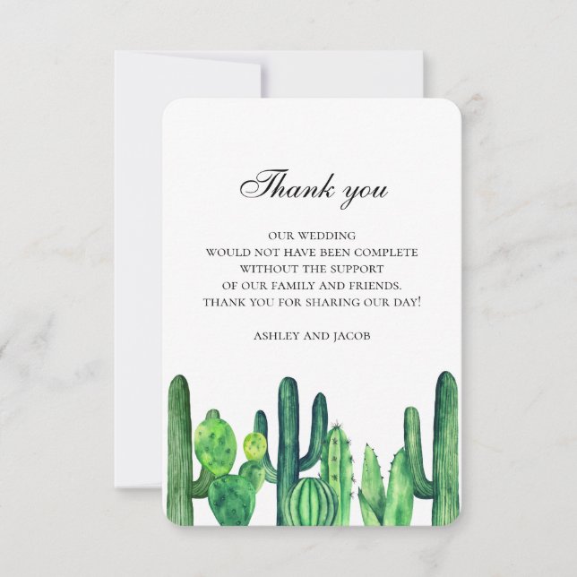 Green cactus thank you. Cacti wedding note Card (Front)