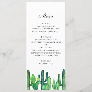Green cactus wedding menu. Cacti dinner menu