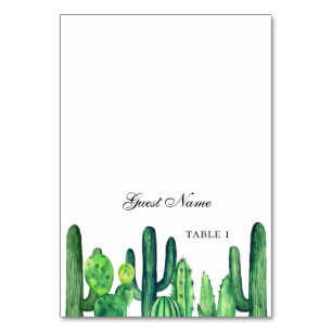 Green cactus wedding place card. Cacti seating Table Number