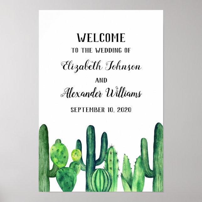 Green cactus wedding welcome print. Cacti sign (Front)