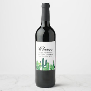 Green cactus wine. Summer cacti cheers wedding Wine Label