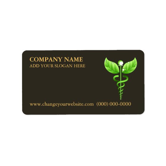 Green Caduceus Alternative Medicine Symbol Brown Address Label