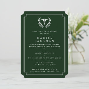 Green Caduceus+Laurel Medical School Graduation Invitation