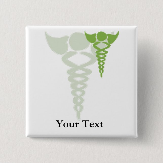 green caduceus medical gifts 15 cm square badge (Front)