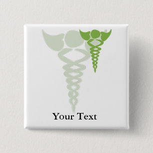 green caduceus medical gifts 15 cm square badge