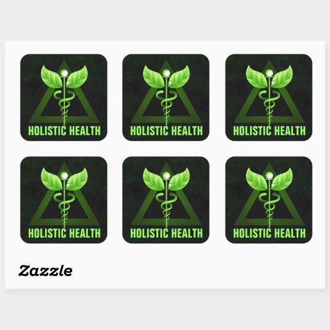 Green Caduceus Symbol Holistic Health Icon Square Sticker (Sheet)