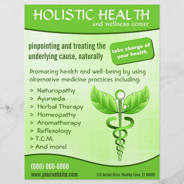 Green Caduceus Symbol Holistic Health Vertical Flyer (Front)