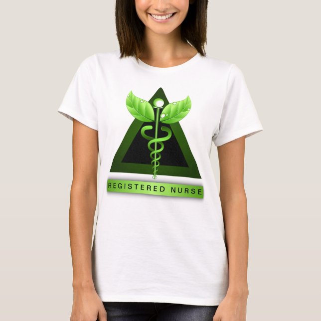 Green Caduceus Symbol RN Registered Nurse Icon T-Shirt (Front)