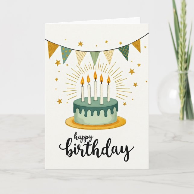 Green Cake Birthday Card (Front)