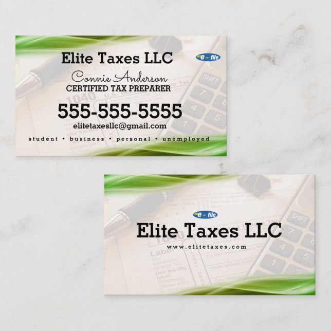 Green Calculator Tax Company Business Card (Front/Back)