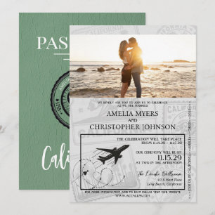 Green California Passport Wedding Invitation