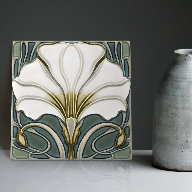 Green Calla Lily Backsplash Repro Art Nouveau Tile (Creator Uploaded)