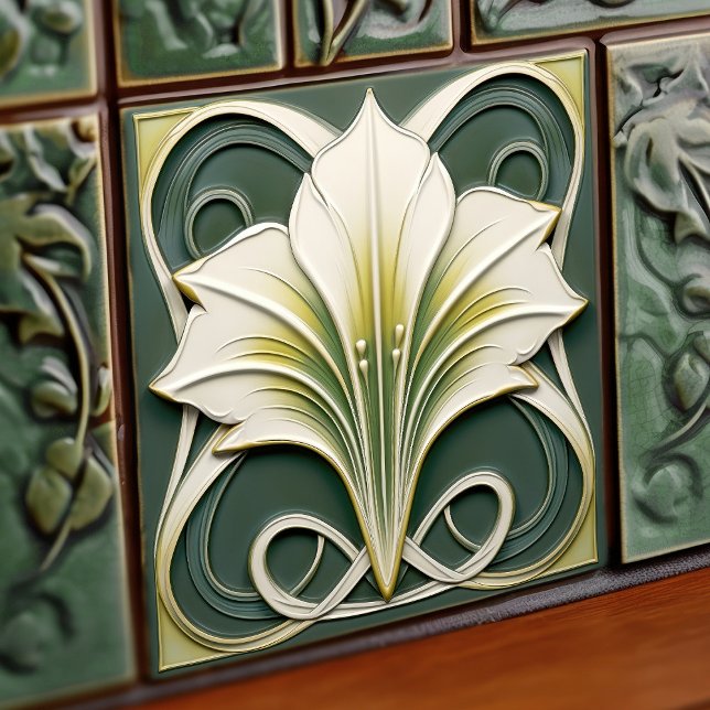 Green Calla Lily Backsplash Repro Art Nouveau Tile (Creator Uploaded)