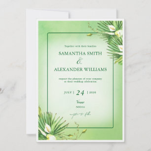Green Calla Lily Budget Summer All In One Wedding Invitation