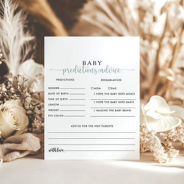 Green Calligraphy Baby Predictions Advice Cards (Creator Uploaded)