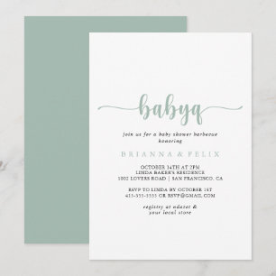 Green Calligraphy BabyQ Baby Shower Barbecue Invitation