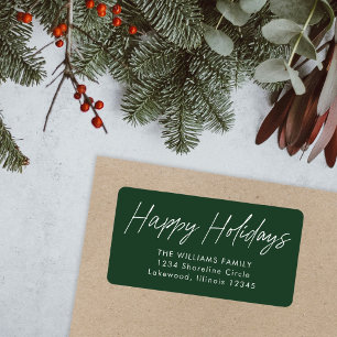 Green Calligraphy Happy Holidays Return Address Label