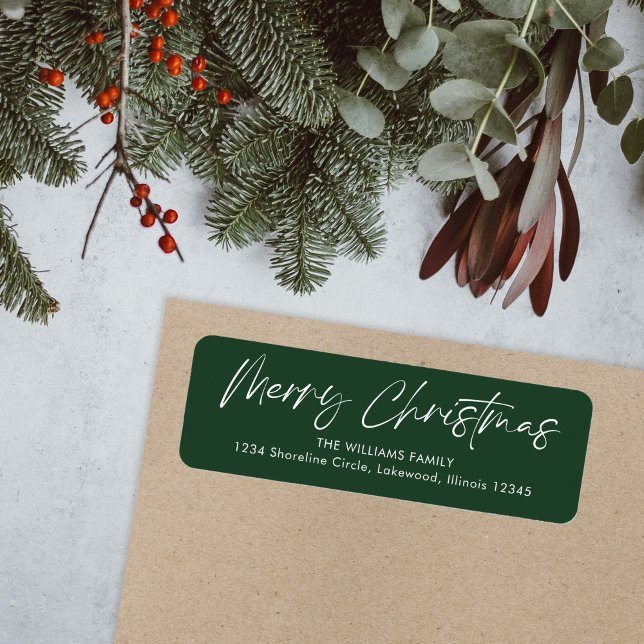 Green Calligraphy Merry Christmas Return Address (Creator Uploaded)