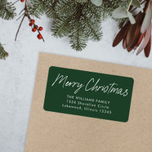 Green Calligraphy Merry Christmas Return Address