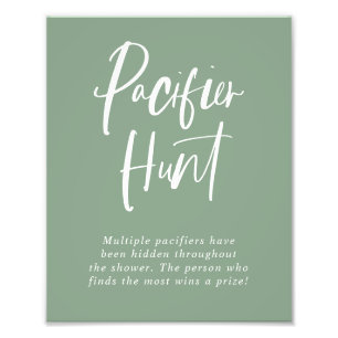 Green Calligraphy Pacifier Hunt Baby Shower Sign